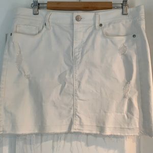 White distressed denim skirt